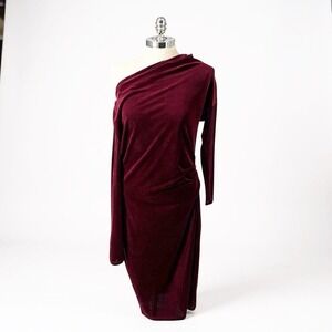 Lauren Ralph Lauren Women 14 NWT Burgundy Red Velvet Pleated One-Shoulder Dress